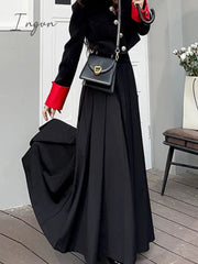 Ingvn - Women Skirts Spring Pleated Floor Length Solid Simple Classic Graceful Popular Newly Young Stylish Cool Korean Style Hot Sale