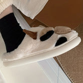 Cow Pattern Plush Slippers - Soft Fabric Lining, Cartoon Design, Comfortable Indoor Shoes with TPR Sole for Cozy Home Wear - Casual Slip-On Style