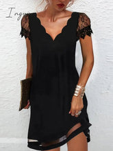 Ingvn - Women‘s Lace Dress A Line Dress Short Mini Dress Black Short Sleeve Pure Color Lace Spring Summer V Neck Elegant Loose 2023 S M L XL XXL XXXL / Party Dress