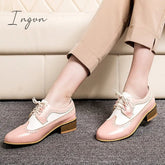 Ingvn - Women's Heels Oxfords Hand Stitching Vintage Shoes Brogue Party Outdoor Daily Summer High Heel Chunky Heel Round Toe Vacation Cute Elegant Leather Lace-up Color Block Black Pink Blue
