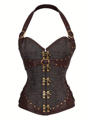 Romantic Jacquard Halter Strapless Corset Body Shaper - Firm Tummy Control, Lace-Up Detail, Push-Up Effect - Womens Lingerie for a Seductive, Sleek Silhouette