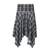 Preppy Style Plaid Print Skirt Grey Low Rise Loose Irregular A-line Midi Skirts Women Harajuku Clothes y2k Streetwear New
