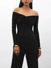 Summer Off-Shoulder Sexy T-shirt Top Women's Pleated Long Sleeve Inner V-Neck White Slim Twist Cropped Pullover Female Tee