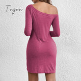 Ingvn - 2023 Summer New Women's Wear European and American Long Sleeve Loose Solid T-shirt Casual Dress