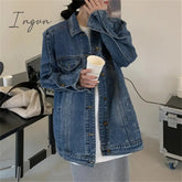 Ingvn - Vintage Jeans Jacket for Women 2023 New Korean Fashion Long Sleeve Turn Down Collar Coats Chic Casual Oversized Jackets