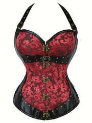 Romantic Jacquard Halter Strapless Corset Body Shaper - Firm Tummy Control, Lace-Up Detail, Push-Up Effect - Womens Lingerie for a Seductive, Sleek Silhouette