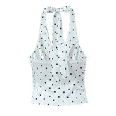 Women Vintage Polka Dot Halter Top Sexy Backless Fit Slim Holiday Summer Crop Top