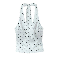 Women Vintage Polka Dot Halter Top Sexy Backless Fit Slim Holiday Summer Crop Top