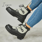 Ingvn - Women's Faux Shearling Stiching Lace Up Snow Boots