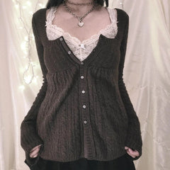 Grunge Knit Cardigan Long Sleeve Single Breasted Knitwear y2k Women Vintage Aesthetic Kawaii Sweater 2000s Streetwear