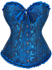 Flirty Ruffle Strapless Corset Bustier - Firm Tummy Control with Lace-Up Back - Luxurious Jacquard Womens Shapewear
