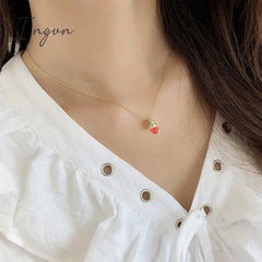 New Trendy Cute Strawberry Pendant Necklace for Women Exquisite Alloy Chain Sweet Elegant Party Jewelry Vacation Gifts