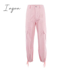 Ingvn - Button Pockets Patchwork Cargo Pants Women Streetwear High Waist Trousers Women Fashion Pencil Pants Joggers Women