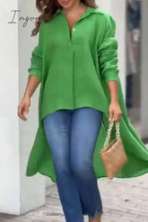 Ingvn - Casual Simplicity Solid Asymmetrical Turndown Collar Tops
