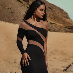 European and American style women's clothing summer new fashion American style splicing perspective slim sexy slim dress