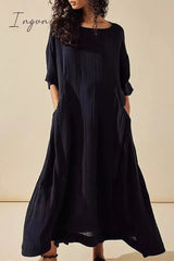 Ingvn - Casual Simplicity Solid Pocket O Neck A Line Dresses
