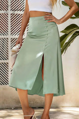 Ingvn - Decorative Buttons Split Midi Skirt