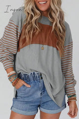 Ingvn - Casual Color Block Contrast O Neck Tops