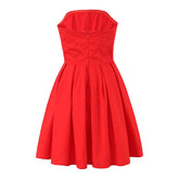 Women Pleated Hem Red Strapless Dress Sexy Elegant Christmas Party Mini Dress Female Fit And Flare Pretty Birthday Robe