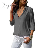 Ingvn - Elegant Long Sleeve Oversized Solid V-Neck Chiffon Blouse Summer Women Tops Female Office Shirts Casual Regular