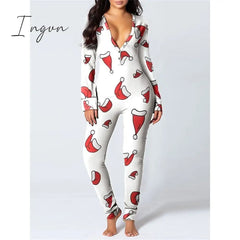Ingvn - Women's Pajamas Jumpsuit Elk Snowflake Casual Comfort Soft Home Christmas Daily Polyester Breathable V Wire Long Sleeve Hole Fall Winter White Red