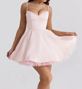 Spaghetti Strap Women Camisole Dress Slim Backless Princess Fluffy Skirt Double Layered Sexy Dress Summer Sweet Vestidos