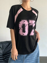 Women's Clothing Fashion Casual Crew Neck Contrast Color Number 07 Print Streetwear T-Shirt Sports Jerseys And Fashionable Tops