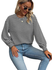 Striped Round Neck Lantern Sleeve Top