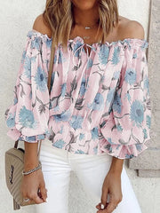 Off-Shoulder Floral Print Blouse