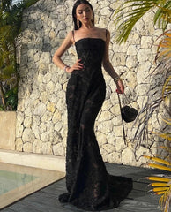 Vintage Luxury Black Long Dress Women Sexy Spaghetti Straps Wedding Evening Party Robe Summer Ladies Runway Bridesmaid Clothes