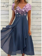 Ingvn - Women's Casual Dress Lace Dress Sheath Dress Midi Dress Black Blue Purple Short Sleeve Floral Ruched Fall Spring Summer V Neck Stylish Vacation Weekend 2023 S M L XL XXL 3XL 4XL 5XL
