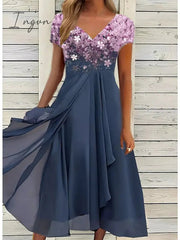 Ingvn - Women's Casual Dress Lace Dress Sheath Dress Midi Dress Black Blue Purple Short Sleeve Floral Ruched Fall Spring Summer V Neck Stylish Vacation Weekend 2023 S M L XL XXL 3XL 4XL 5XL