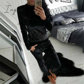 Ingvn - Autumn Velvet Tracksuit Women Sets Two Piece Winter Velour Tracksuit Ladies Sweat Suit 2 Piece Outfits For Women Sweatshirt