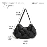 Ingvn - Black Woven Design Padded Shoulder Hobo Bag Cotton Down Crossbody Puffer Purse Big Women Winter Sling Handbag