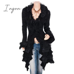 Ingvn - Cardigan Sweater Women's Knitted Single-breasted Lace Bell Sleeve Mid-length Coat