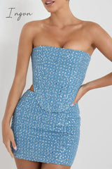 Ingvn - Sexy Solid Sequins Sequined Strapless Sleeveless Two Pieces