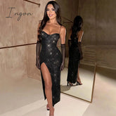 Ingvn - Sparkle Sexy Maxi Dress Women New Spaghetti Strap With Sleeve Backless Sleeveless Glitter Club Party Sexy Long Dress