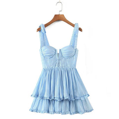 Summer Women Sexy Sling Sweet Ruffle Cake Chiffon Dress Female Holiday Party Mini Dresses Ladies Chic Robe