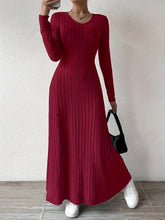 Long Sleeve Ankle Ribbed Crew Neck Sweater Dress for Fall & Winter, Elegant Women's Clothing
