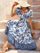 Vibrant Floral Print Surplice Neck A-Line Dress - Elegant Short Sleeve Spring & Summer Dresses for Women - Stylish, Comfortable, and Chic Clothing for Ladies