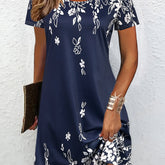 Feminine Floral Print Short Sleeve Dress - Stylish Crew Neckline - Lightweight & Breathable for Spring & Summer - Perfect Casual Wear for Women