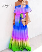 Ingvn - Floral Print Dress Slim Sexy Off The Shoulder Long Dress Irregular Female Streetwear New Dress Casual Autumn And Winter