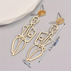 1 Pair Exquisite Abstract Human Figure Dangle Earrings - Elegant Simplistic Modern Style, Cute Statement Jewelry for Daily Wear, Women's Fashion Accessories with Hypoallergenic Posts and Clasps