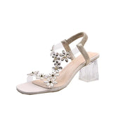 Summer Women Sandals Pvc Crystal Butterfly Decoration Chunky Heel Peep Toe Back Strap Elastic Band Elegant Fashion Shoes Ladies