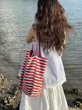Ingvn Korean Striped Double-sided Canvas Bag Summer New Niche Design Large Capacity Student Tote Bags