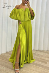Ingvn - Sexy Formal Solid Slit Fold Off the Shoulder Evening Dress Dresses
