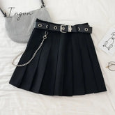 Ingvn - Black Pleated Skirt With Chain-Belt Punk Rock Girl Cheerleading Belted Mini Skirt Alt Women e-girl Outfit