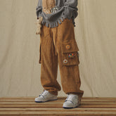 Japanese Streetwear Corduroy Pants Women Vintage Brown Cargo Pants Women Pockets Oversized Korean Style Wide Leg Trousers