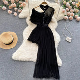 Ingvn - Summer Women Sexy Irregular Dress Elegant Female Ruffle Off Shoulder Slim High Waist Vestidos Green/White/Pink Robe New Fashion