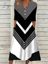 Ingvn - Women's Casual Dress Shift Dress Midi Dress Black and white stripes Green Dark Blue Half Sleeve Color Block Button Summer Spring V Neck Basic Vacation 2023 S M L XL XXL 3XL